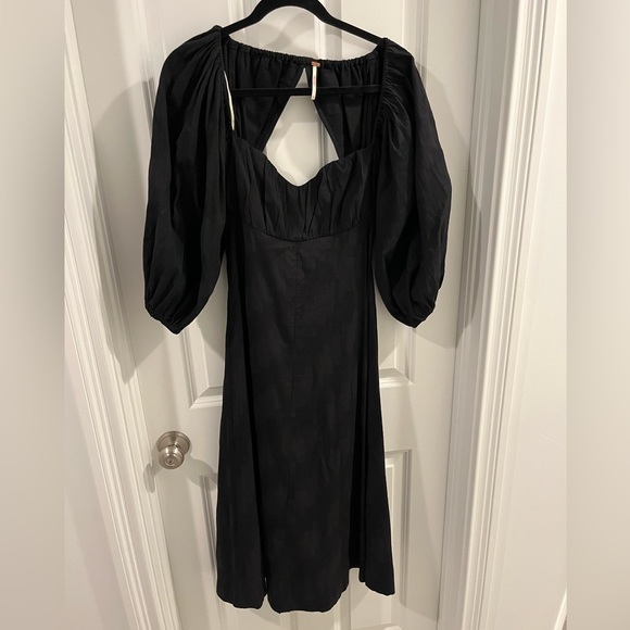 Free People puff sleeve midi Dress Black Small - Picture 1 of 3